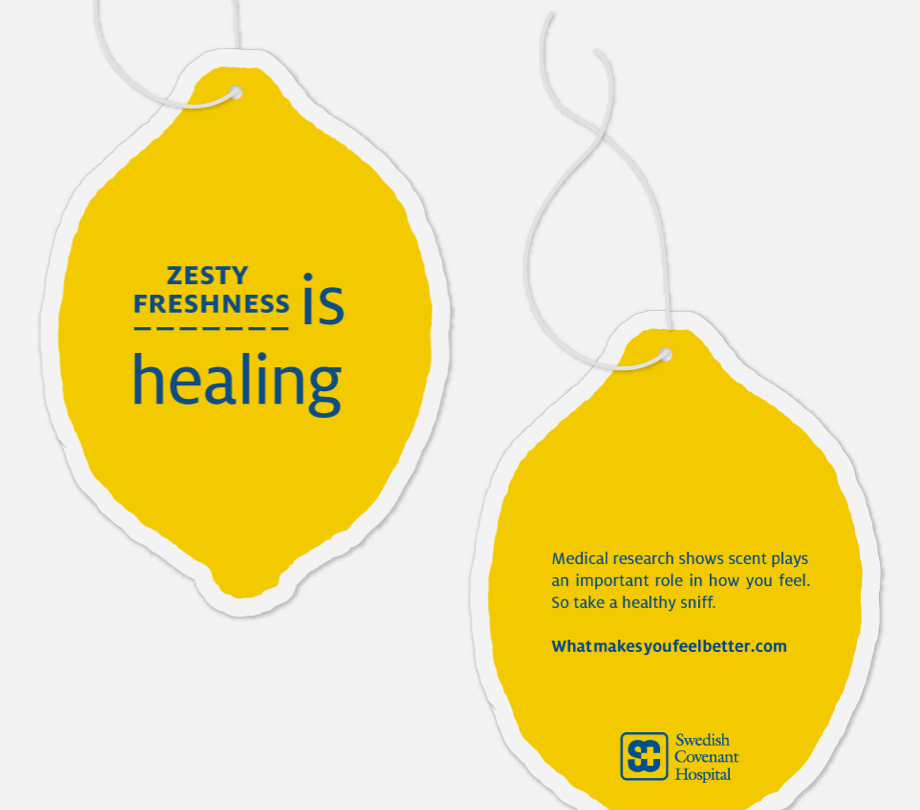 Swedish Covenant Health paper lemons with strings through them.