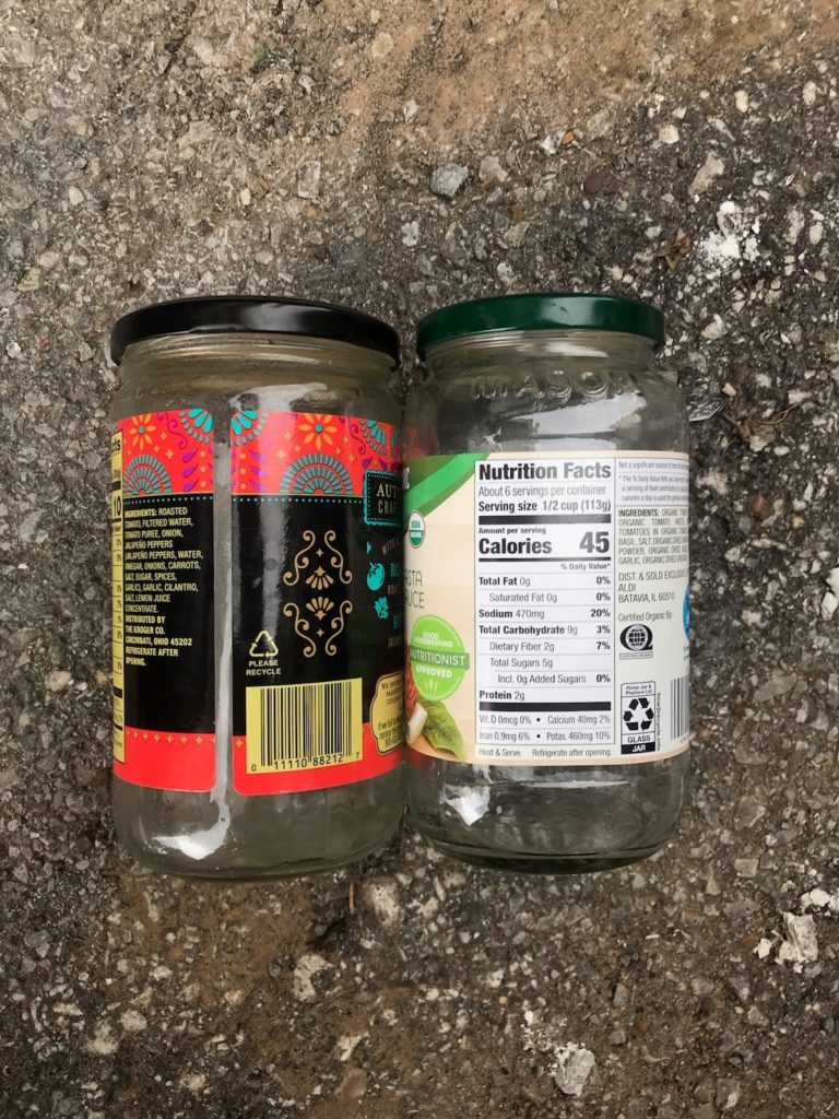 empty sauce bottles ready for how2recycle