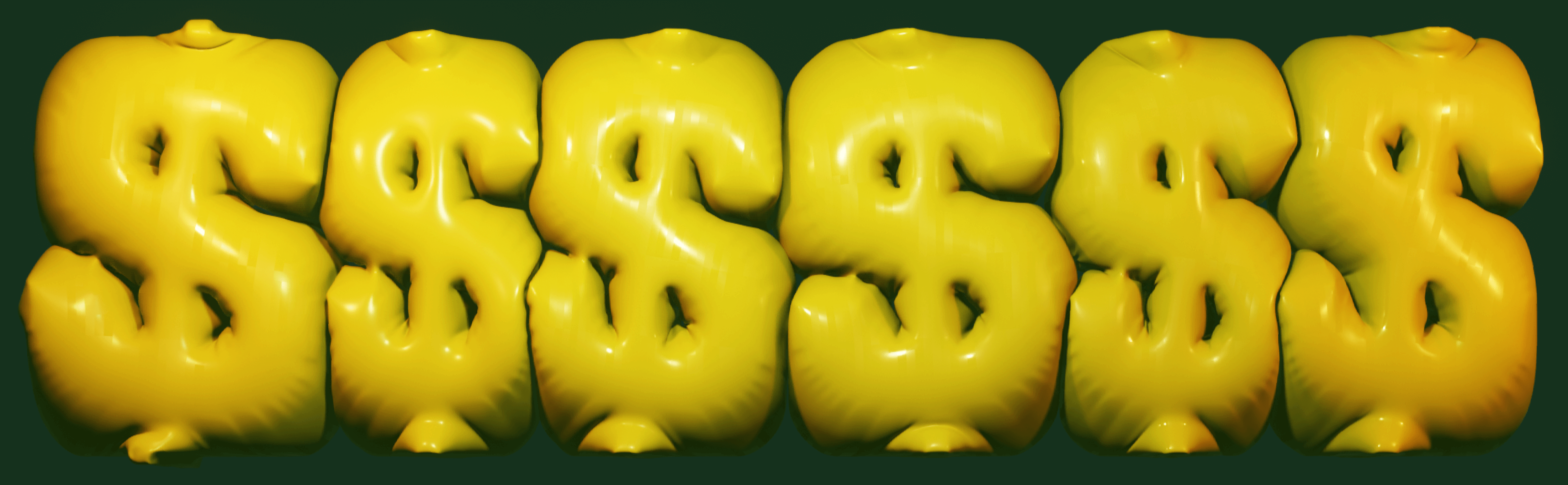 Bloated dollar signs shown in a row