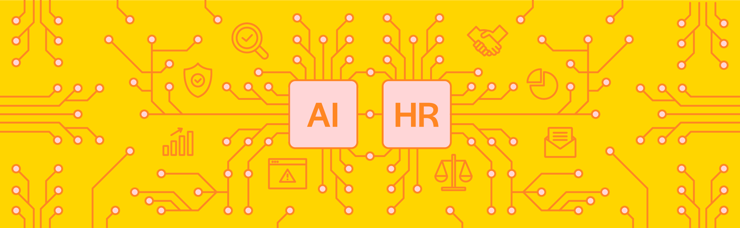 Text showing AI and HR in a visual data network system.