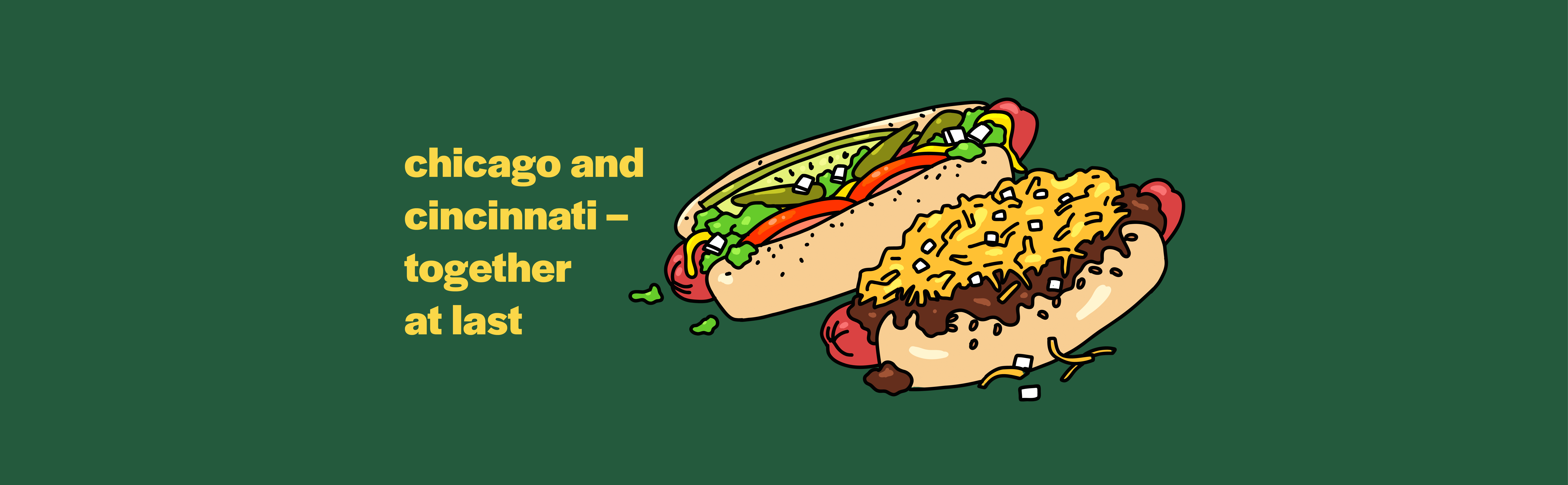 Chicago and Cincinnati together at last an illustration of hot dogs from each city